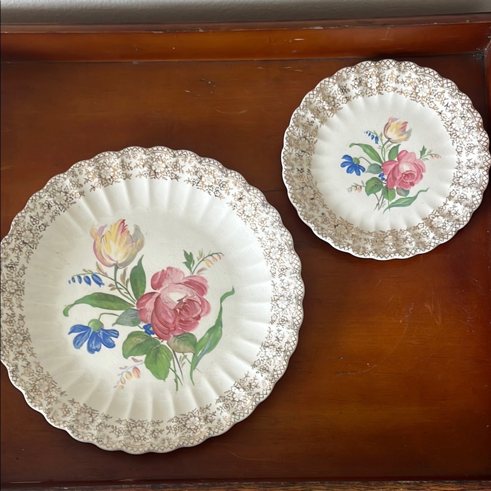 Vintage Fairbanks Ward Dinner & Salad Plates"Sharon" Floral Patterned 22K Gold